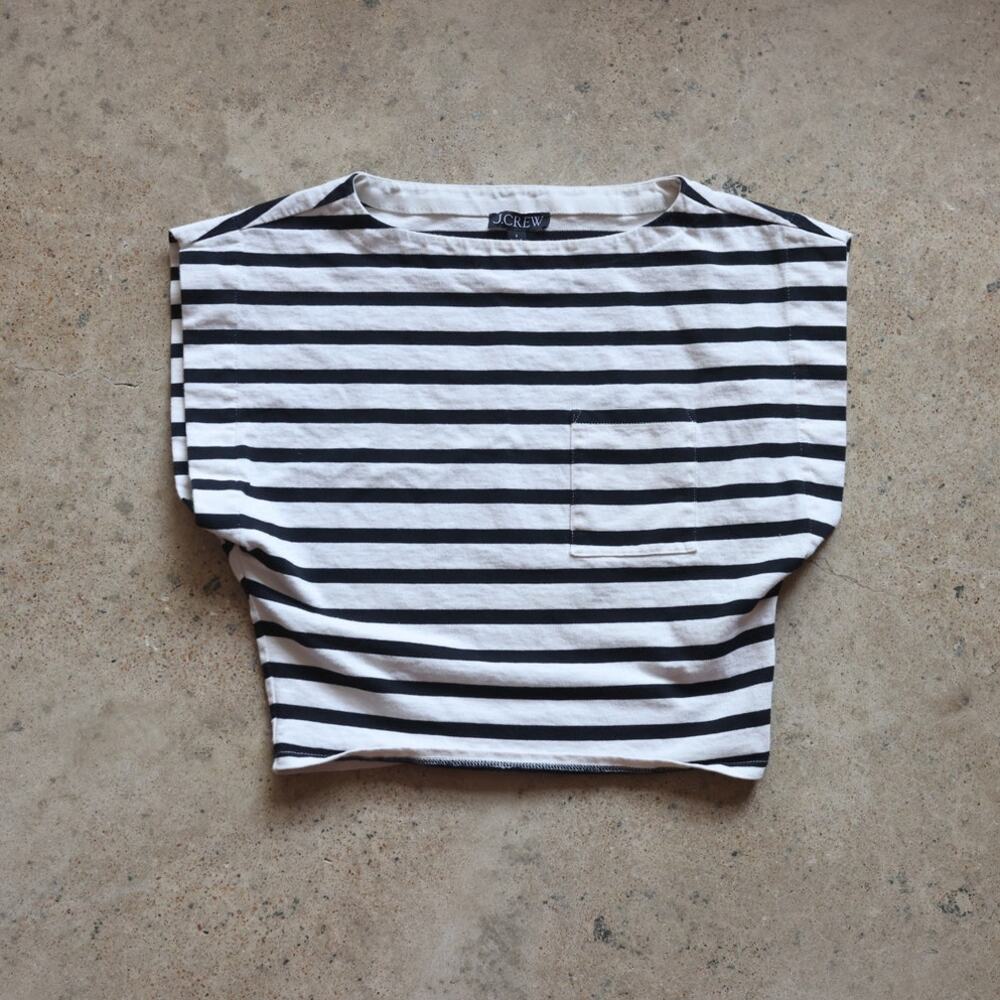 J.Crew Black & White Stripe Boxy Pocket Tee Size Small